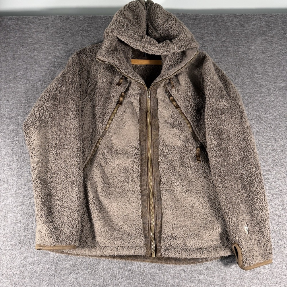 Kuhl Flight Jacket Women Small Brown Sherpa Fleece Hood FullZip Pocket Warm Soft